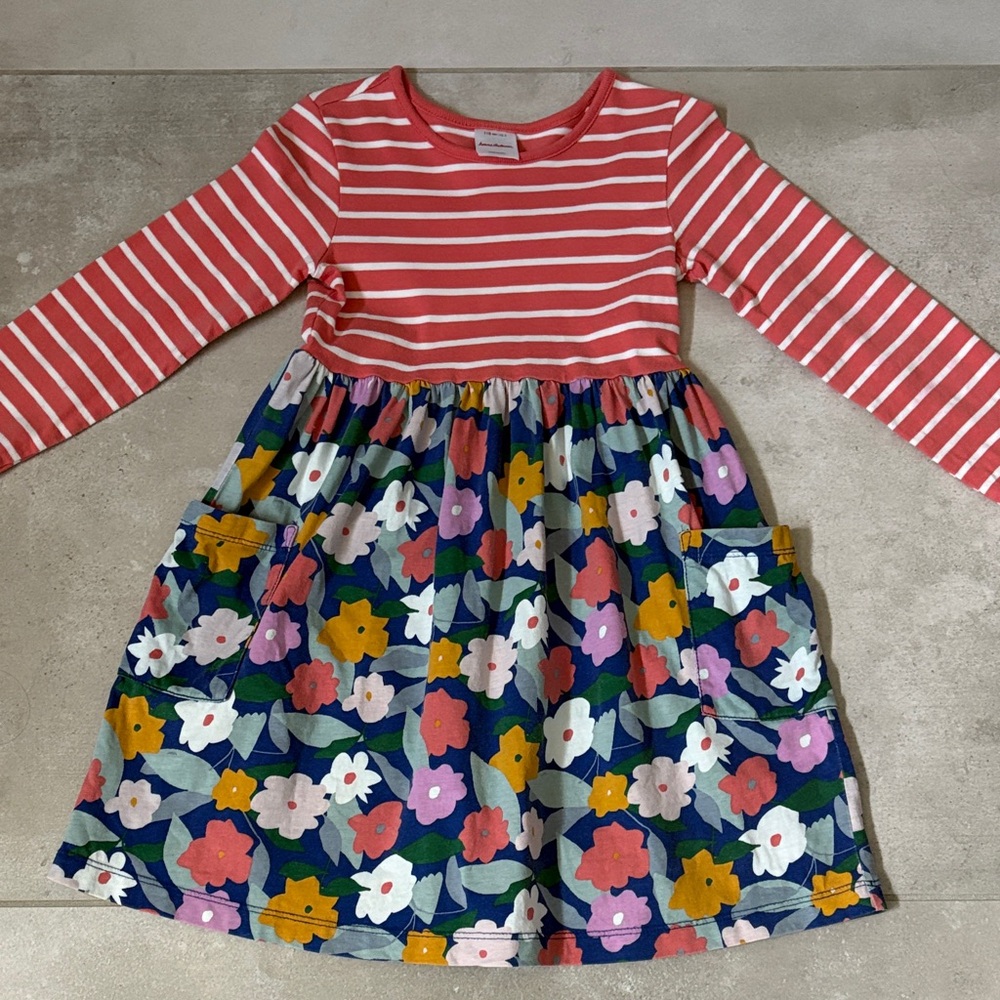Hanna Anderson Coral Striped Floral Dress